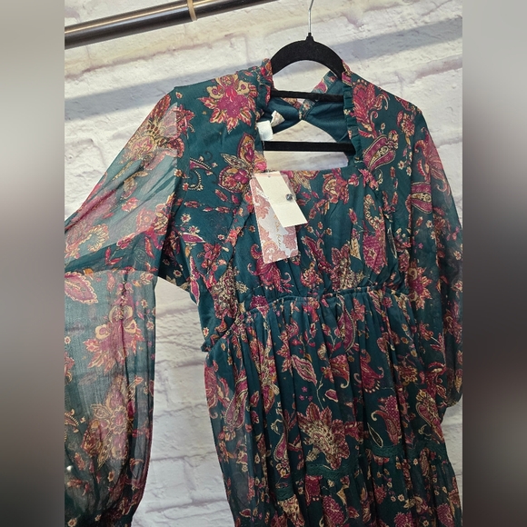 NWT Band Of The Free Run the World Pine Paisley Empire Waist Midi Dress XS - Picture 8 of 8